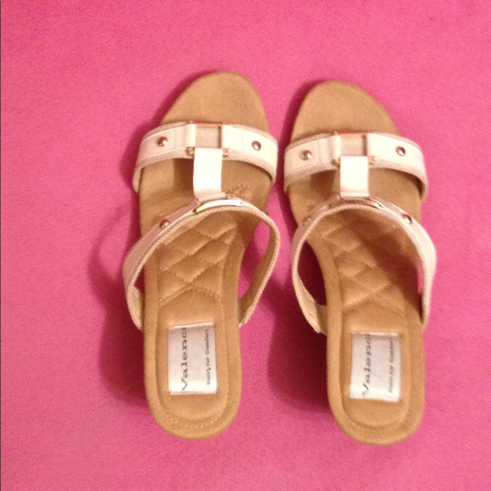 AJ Valenci wedge sandal white, tan and gold